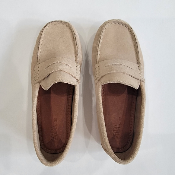 Zara Sand Brown Leather Shoes sz 30 - Picture 2 of 6